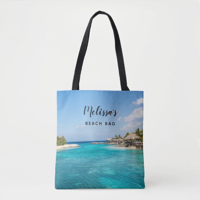 Scenic Tropical Beach with Thatched Huts Photo Tote Bag (Front)