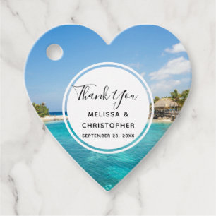 Scenic Tropical Beach with Thatched Huts Thank You Favour Tags
