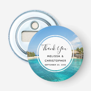Scenic Tropical Beach with Thatched Huts Wedding Bottle Opener