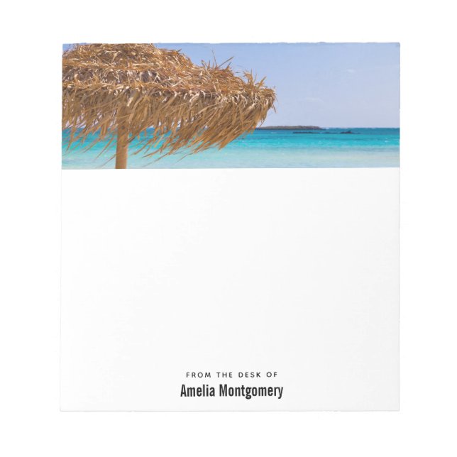 Scenic Tropical Ocean with Straw Umbrella Notepad (Front)