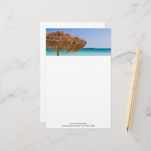 Scenic Tropical Ocean with Straw Umbrella Stationery