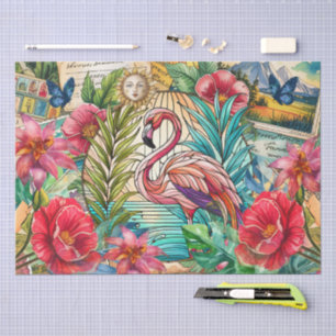 Scenic Tropical Stained Glass Flamingo Decoupage Tissue Paper