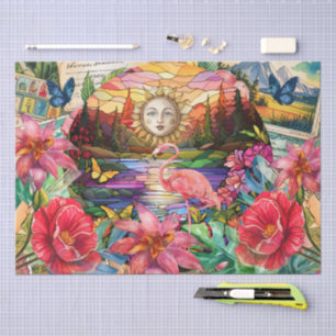 Scenic Tropical Stained Glass Flamingo Decoupage Tissue Paper