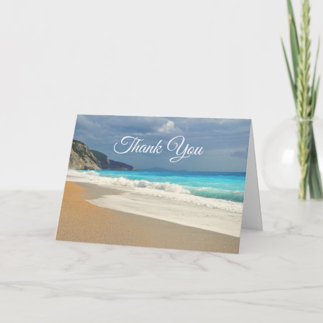 Scenic Turquoise Blue Sea Beach Photo Thank You Card (Front)