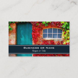 Scenic Turquoise Door with Vivid Autumn Leaves Business Card