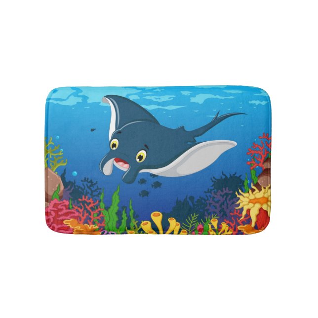 Scenic Underwater Display Stingray Corals Reed    Bath Mat (Front)