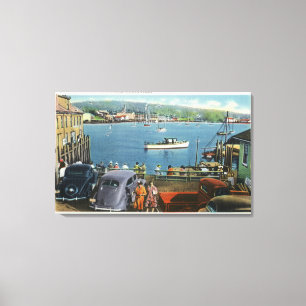 Scenic View from the Wharf, Boats and Cars Canvas Print