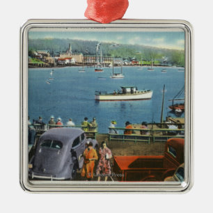Scenic View from the Wharf, Boats and Cars Metal Tree Decoration
