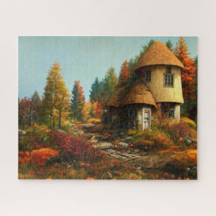 Scenic View of a Mediaeval Cottage in Autumn Fores Jigsaw Puzzle