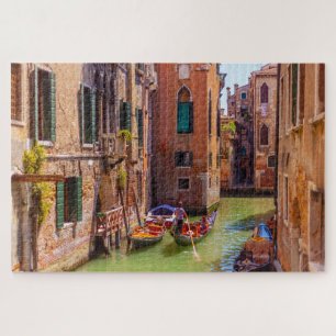 Scenic view of canal with gondola, Venice, Italy Jigsaw Puzzle