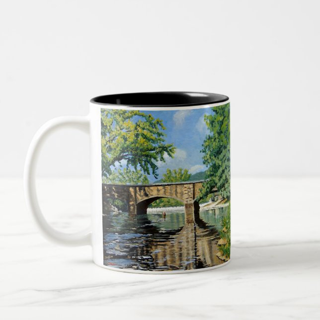 Scenic View of Missouri Trout Stream Fishing Two-Tone Coffee Mug (Left)