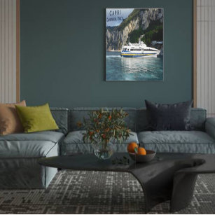 Scenic View of Passenger Boat Capri Italy Canvas Print