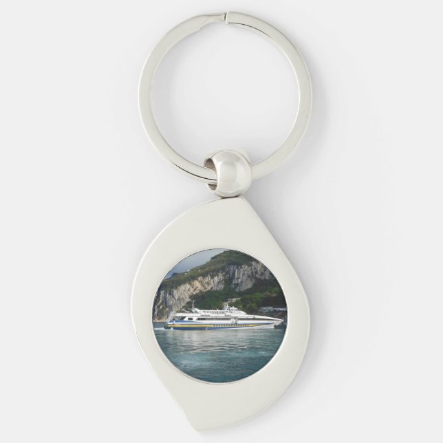 Scenic View of Passenger Boat in Capri Italy   Key Ring (Front)