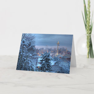 Scenic View of Snowy Seattle Holiday Card