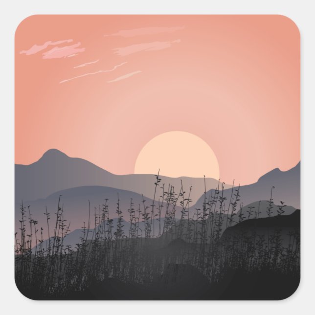 Scenic view of sunset in a desolate landscape square sticker (Front)