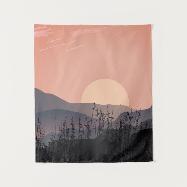 Scenic view of sunset in a desolate landscape tapestry (Front)