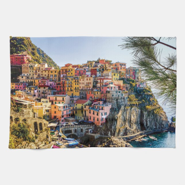 Scenic Village, Cinque Terre, Liguria, Italy Tea Towel (Horizontal)