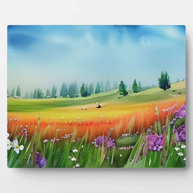 Scenic Watercolor Meadow Tabletop  Plaque (Front)