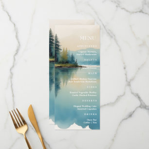Scenic Watercolor Pine tree Lake wedding menu