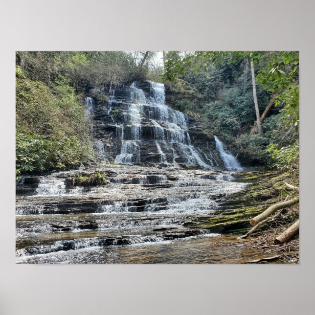 Scenic Waterfall Green Rhododendron Poster (Front)