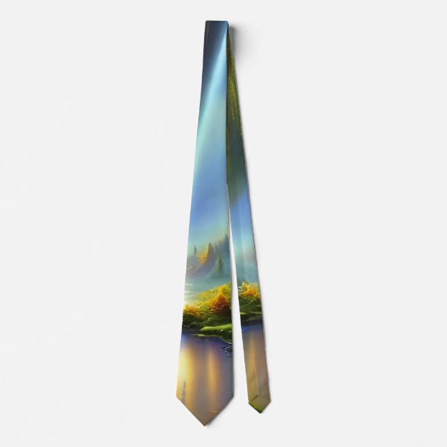 Scenic Waterfall Landscape AI Art Tie (Front)