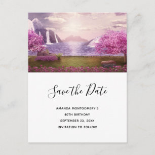Scenic Waterfalls & Cherry Trees Save the Date Invitation Postcard