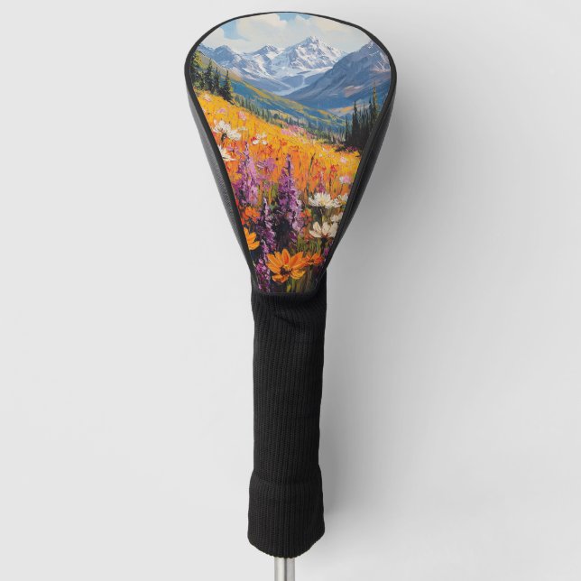 Scenic Wildflowers and Mountains Fine Art Golf Head Cover (Front)