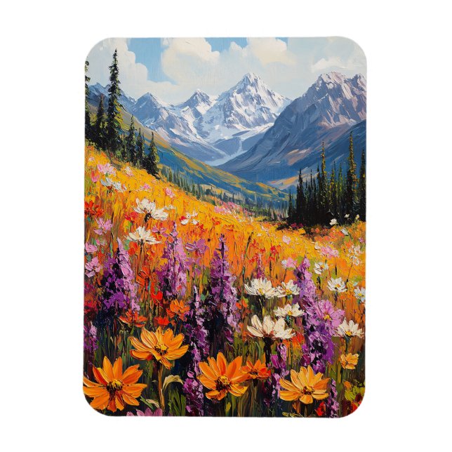 Scenic Wildflowers and Mountains Fine Art Magnet (Vertical)