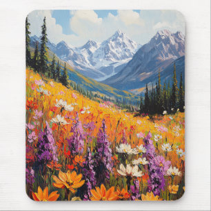 Scenic Wildflowers and Mountains Fine Art Mouse Mat