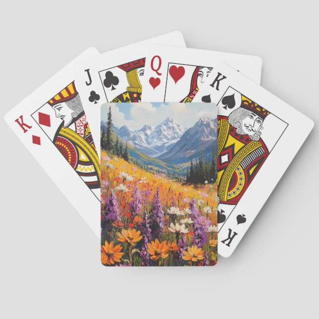 Scenic Wildflowers and Mountains Fine Art Playing Cards (Back)