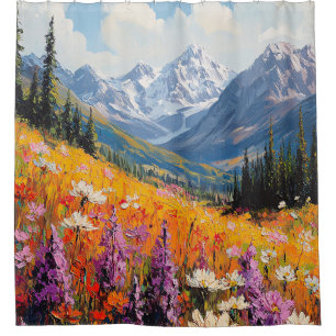 Scenic Wildflowers and Mountains Fine Art Shower Curtain