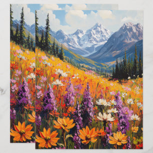 Scenic Wildflowers and Mountains Scrapbook Paper