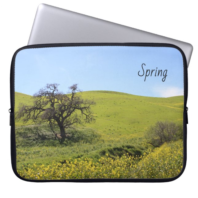 Scenic Wildflowers and Oak Spring Photograph Laptop Sleeve (Front)
