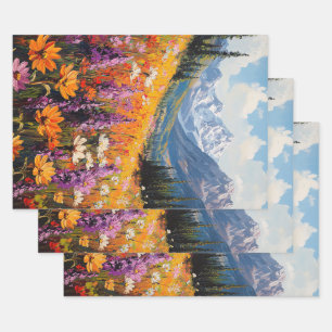 Scenic Wildflowers Mountains Fine Art Decoupage Wrapping Paper Sheet
