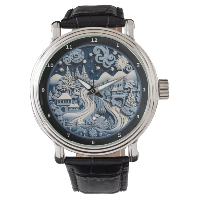 Scenic Winter Cottage Under Starry Sky Watch (Front)