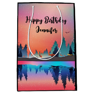 Scenic Winter Lake with Deer Birthday Medium Gift Bag