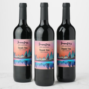 Scenic Winter Lake with Deer Birthday Wine Label