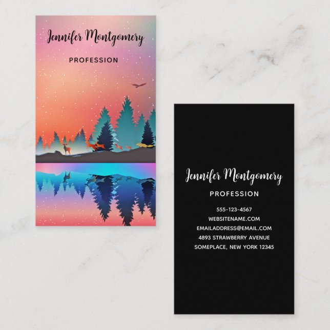 Scenic Winter Lake with Deer Business Card (Front/Back)