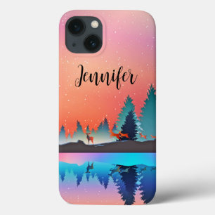 Scenic Winter Lake with Deer iPhone 13 Case
