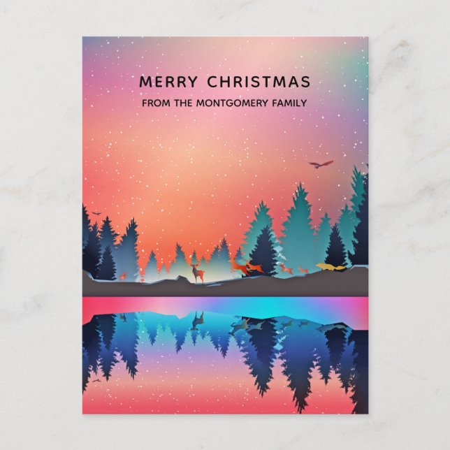 Scenic Winter Lake with Deer Christmas Holiday Postcard (Front)