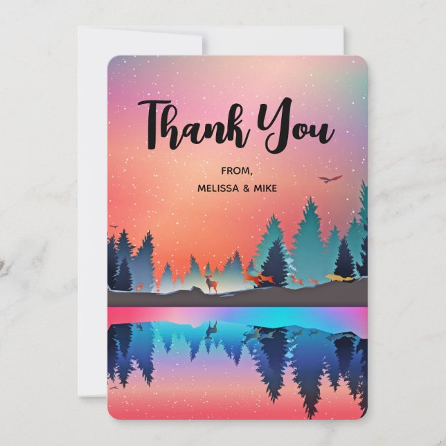 Scenic Winter Lake with Deer Christmas Thank You Card (Front)