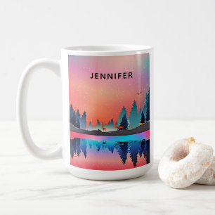 Scenic Winter Lake with Deer Coffee Mug