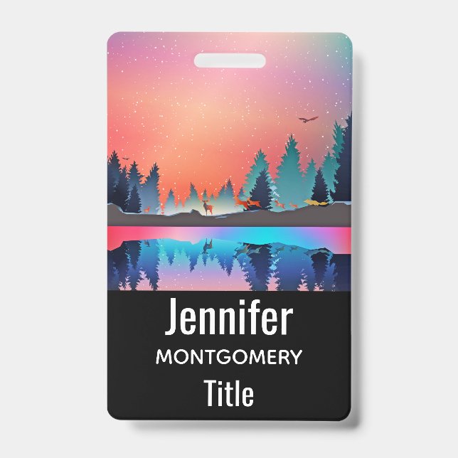 Scenic Winter Lake with Deer ID Badge (Front)