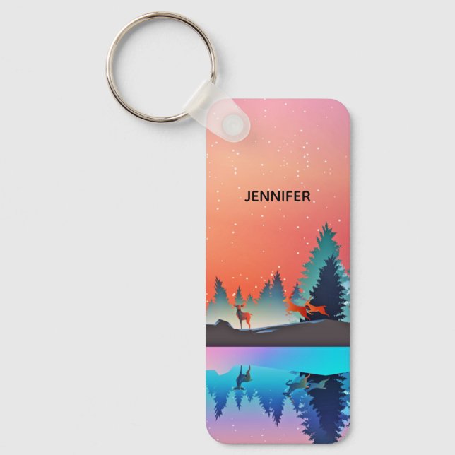 Scenic Winter Lake with Deer Key Ring (Front)