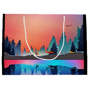Scenic Winter Lake with Deer Large Gift Bag