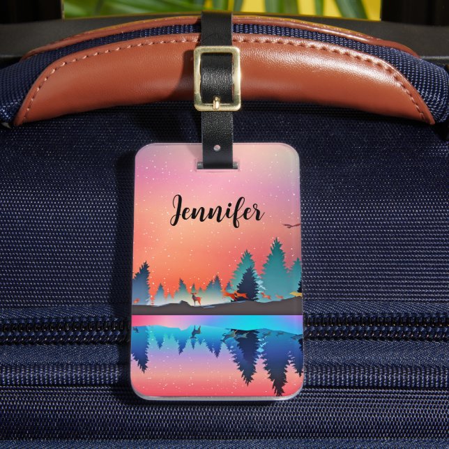 Scenic Winter Lake with Deer Luggage Tag (Front Insitu 2)