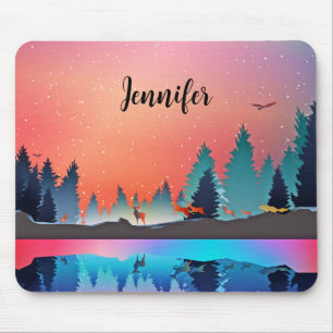 Scenic Winter Lake with Deer Mouse Mat