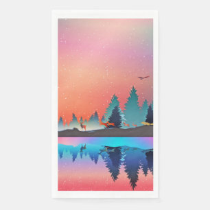 Scenic Winter Lake with Deer Napkin