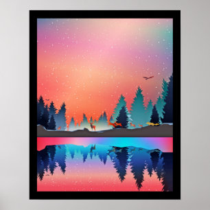 Scenic Winter Lake with Deer Poster