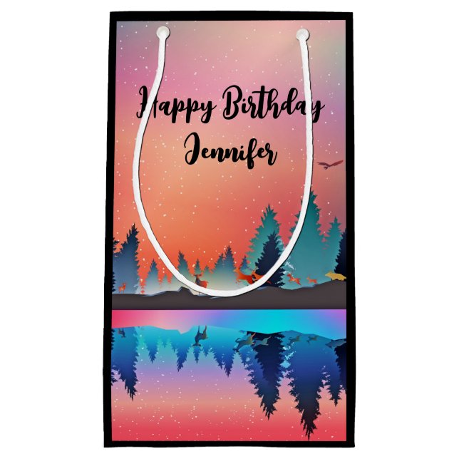 Scenic Winter Lake with Deer Small Gift Bag (Front)